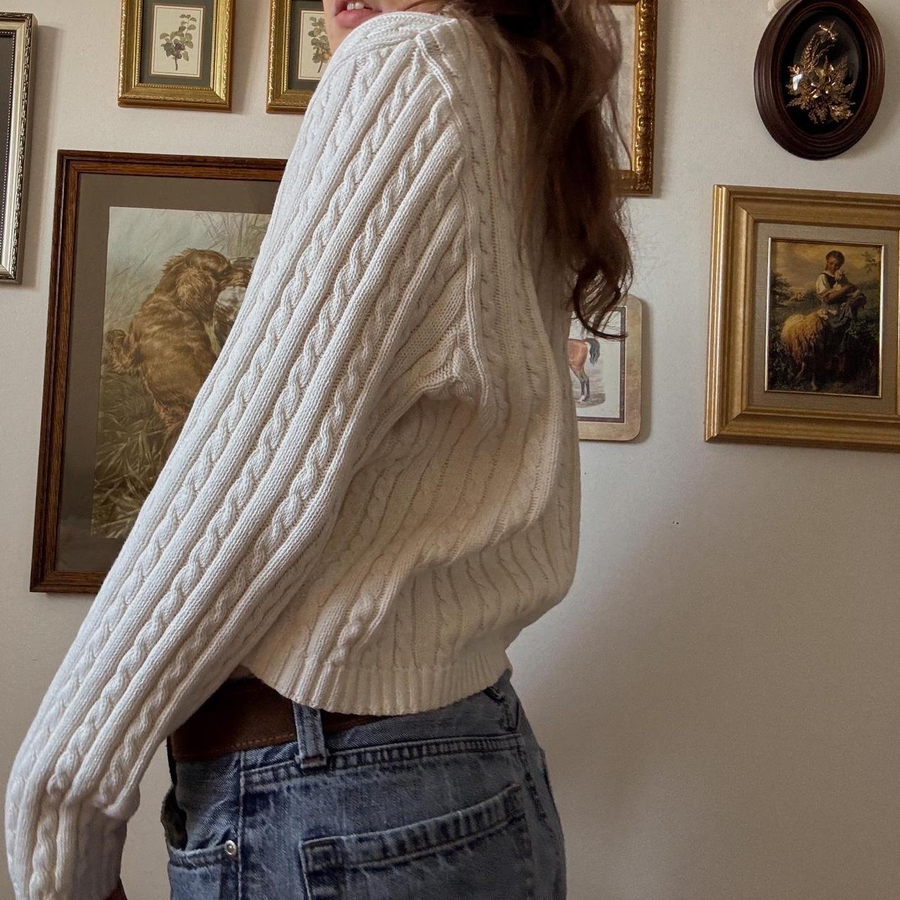 Cream white cable knit sweater (M)