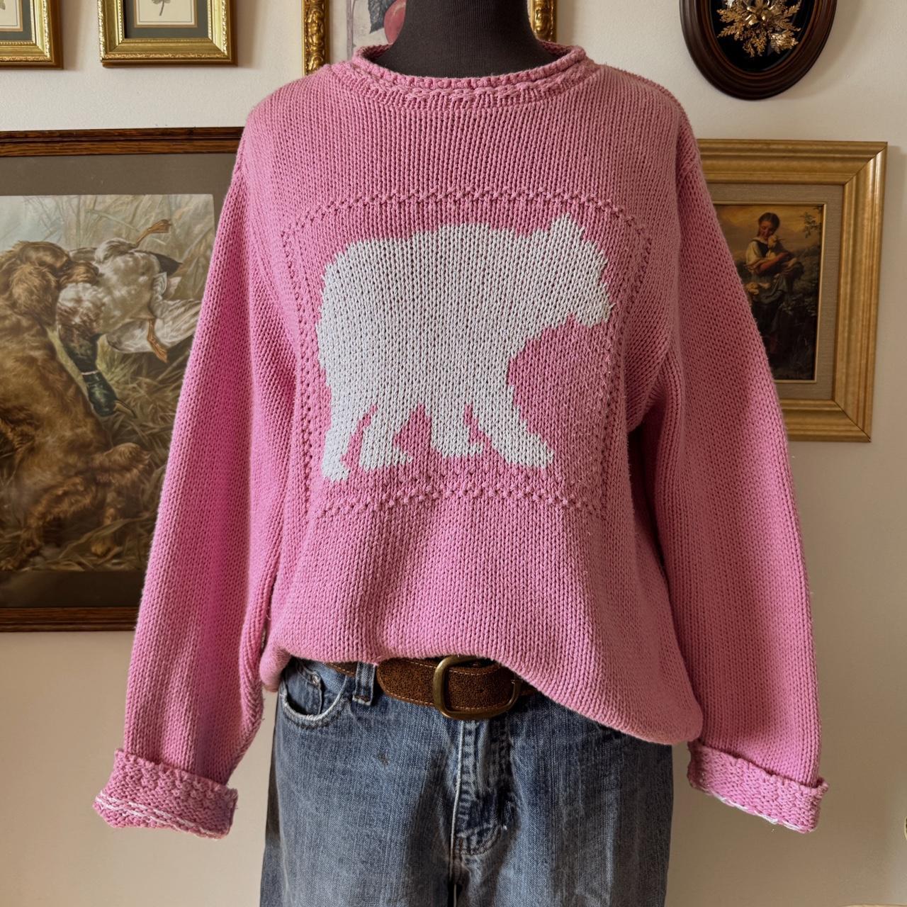 Pink polar bear chunky knit sweater (L)