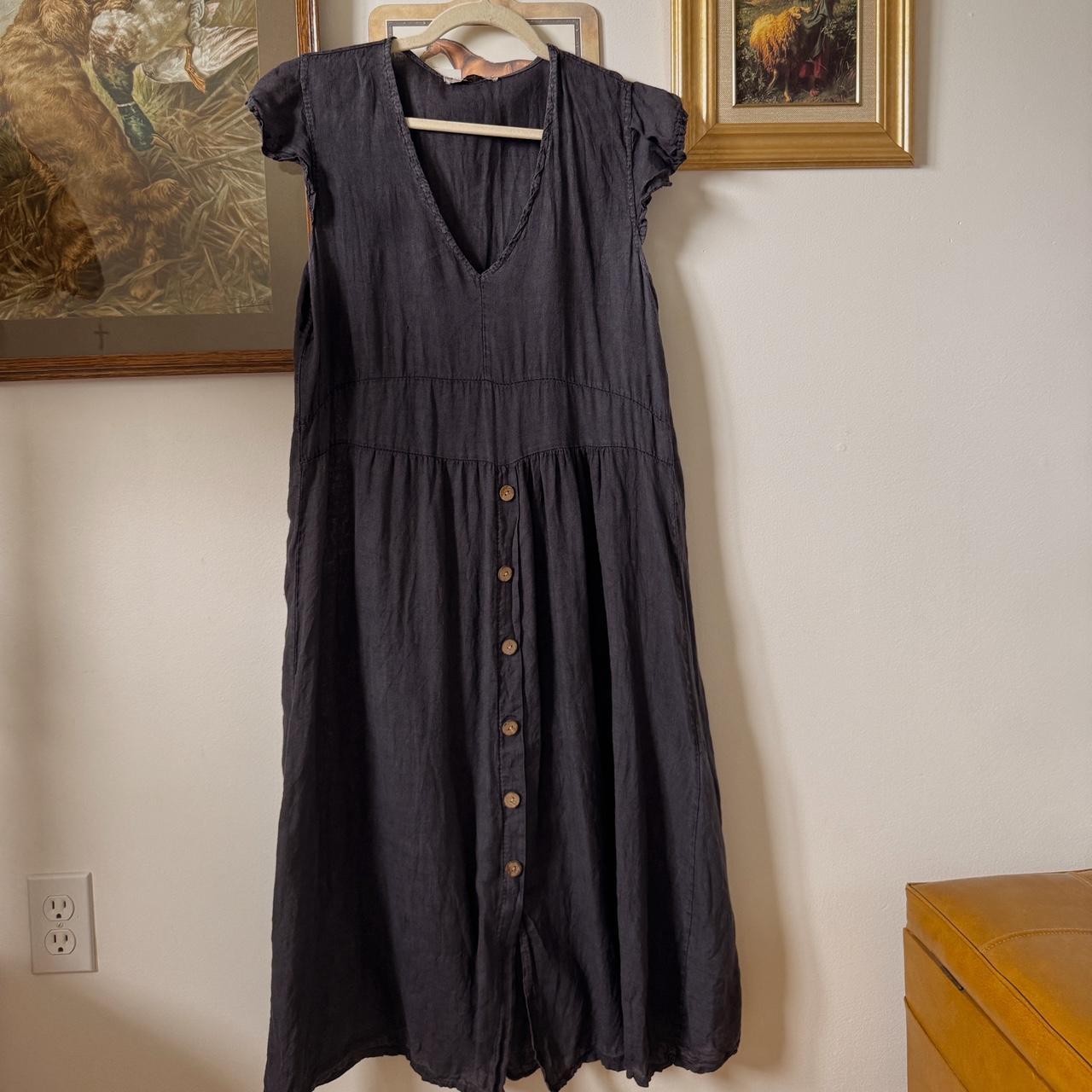 Navy linen midi dress (M)