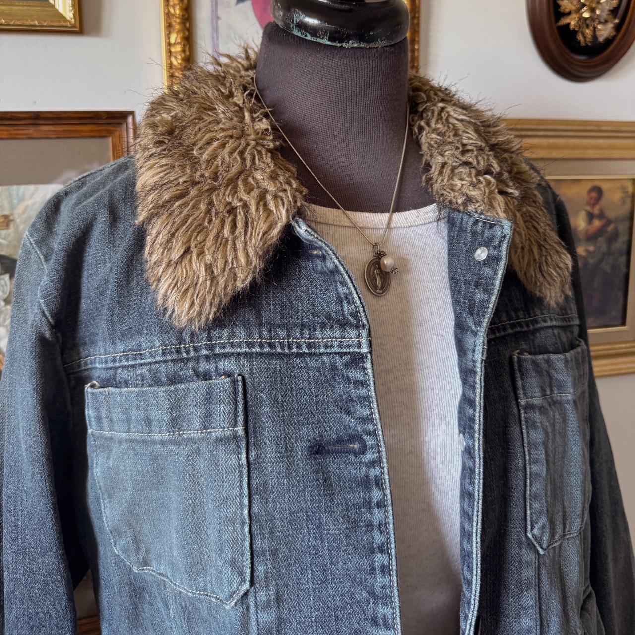Y2k fur collar denim jacket (S/M)