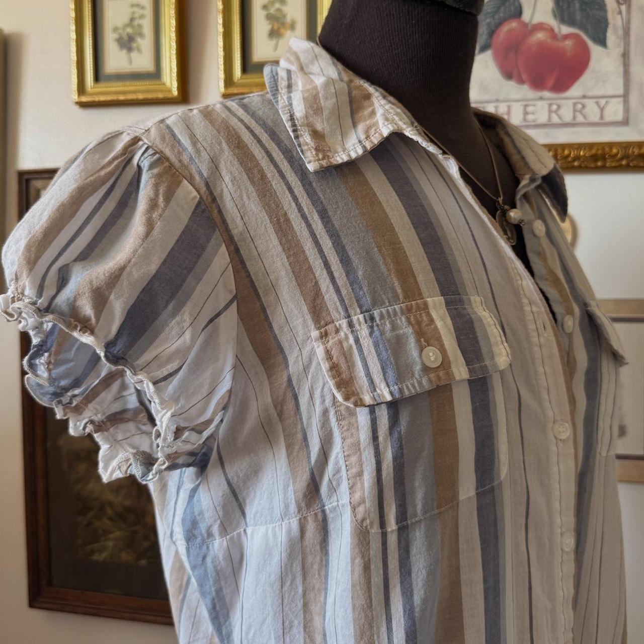 Blue striped cotton button up (L)