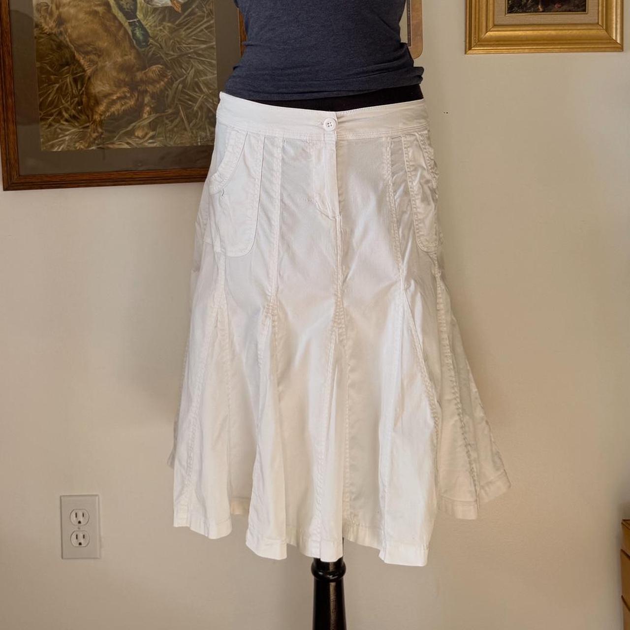Boho white pleated midi skirt (M)