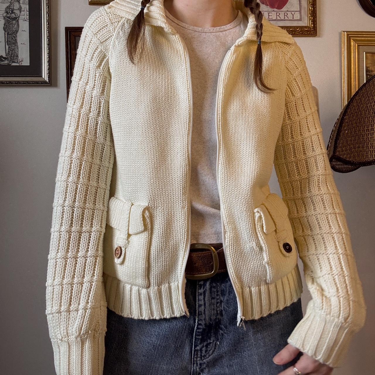 Cream handknit zip up cardigan (M)