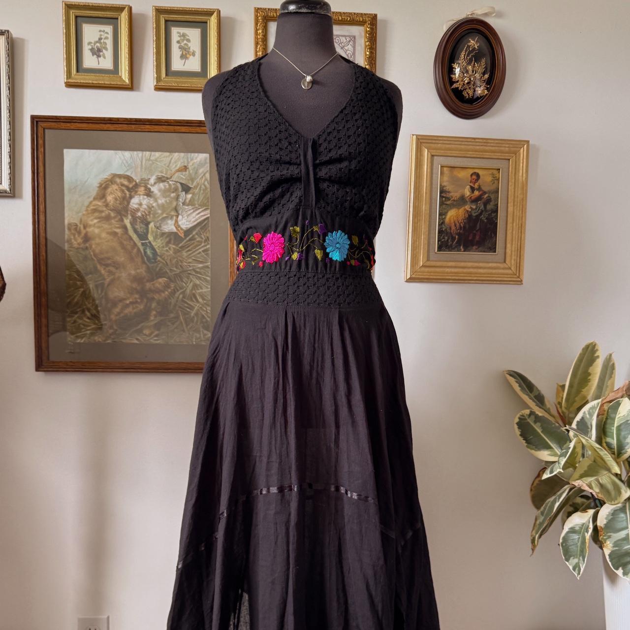 Black cotton halter dress (L)