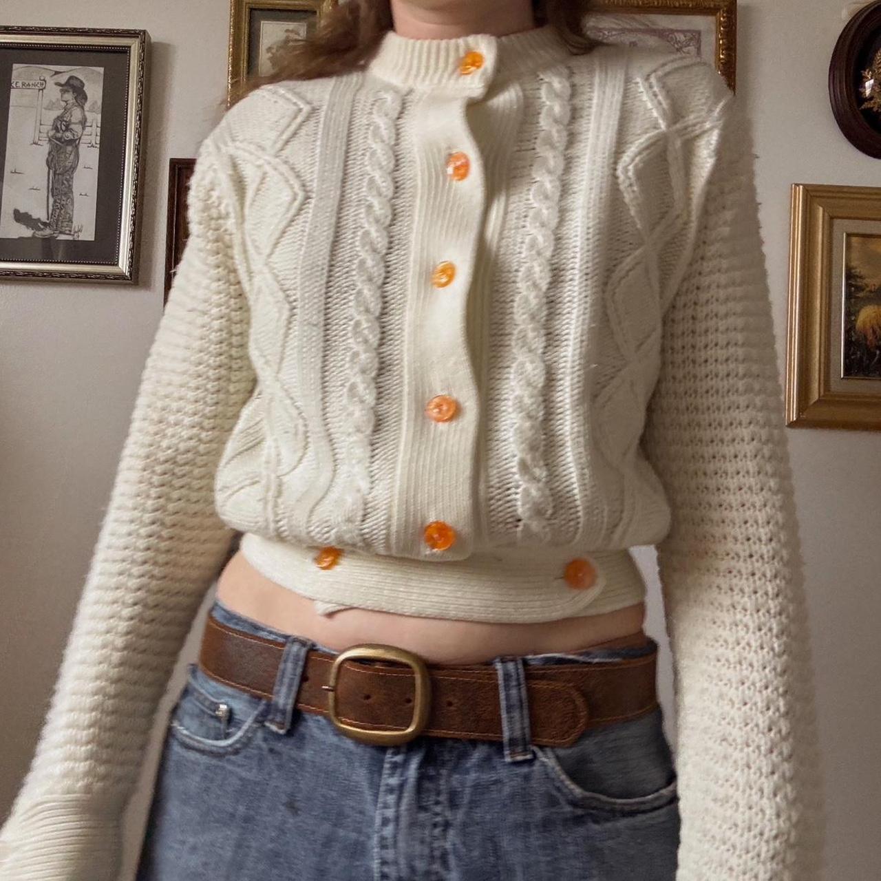Cream cable knit crop cardigan (S)