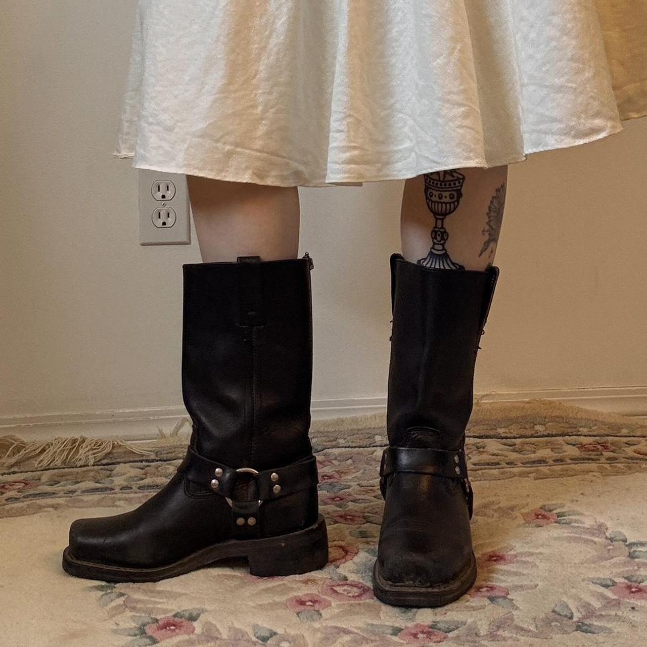 Black leather biker boots (6.5)