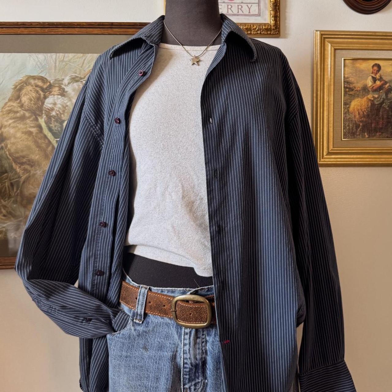 Navy pinstripe button up (L)