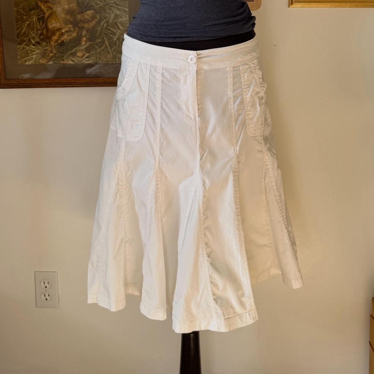 Boho white pleated midi skirt (M)
