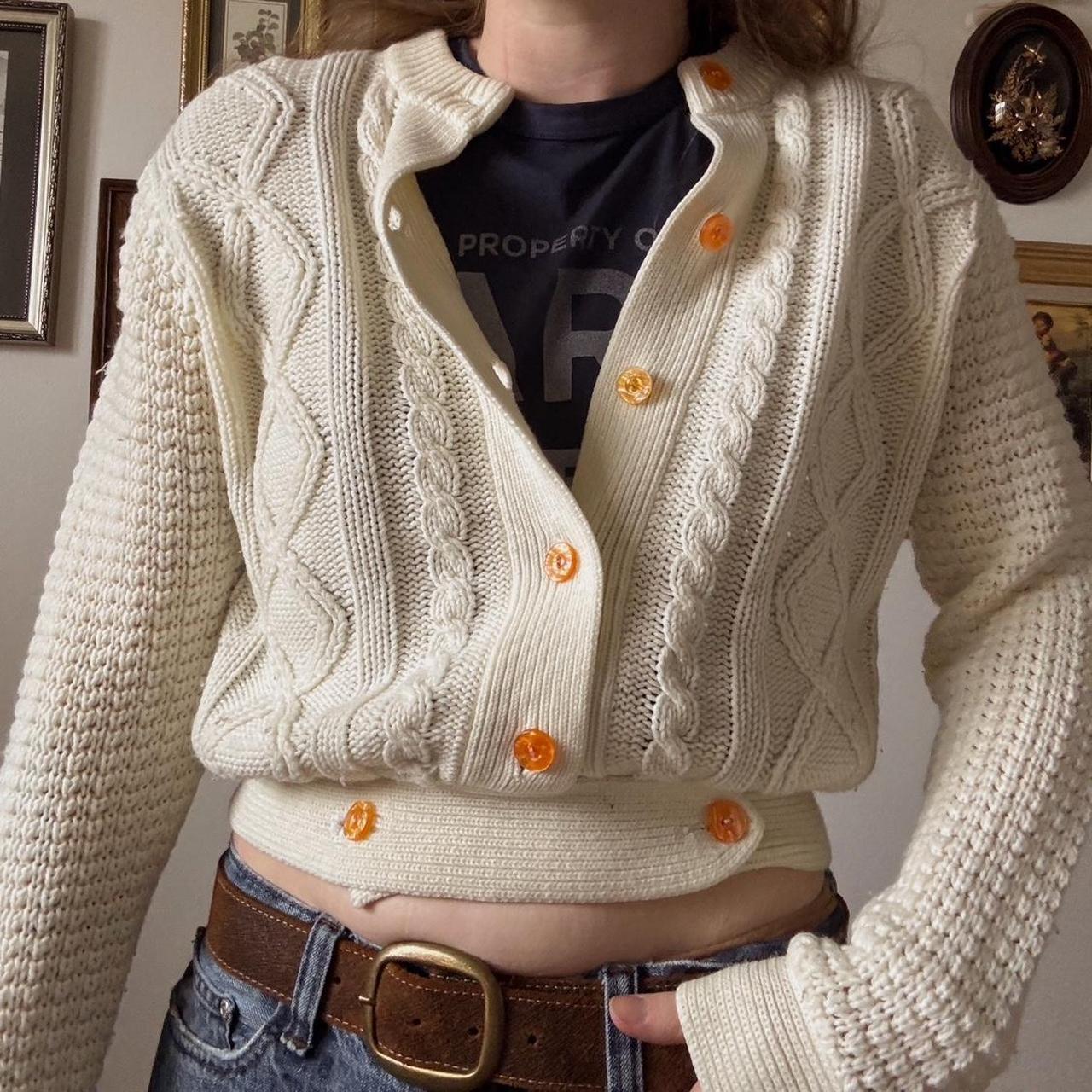 Cream cable knit crop cardigan (S)
