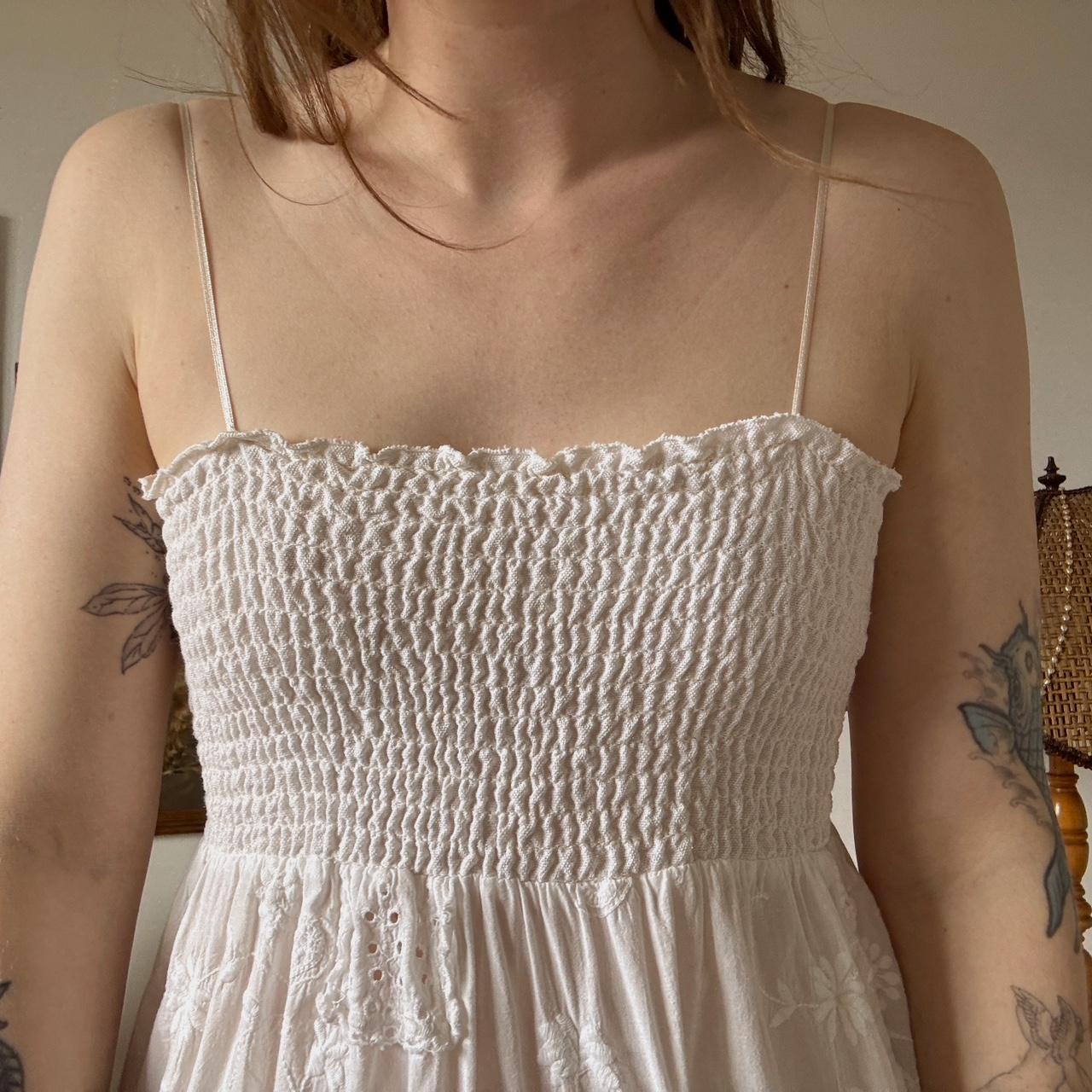 Whimsical patchwork white dress (M)