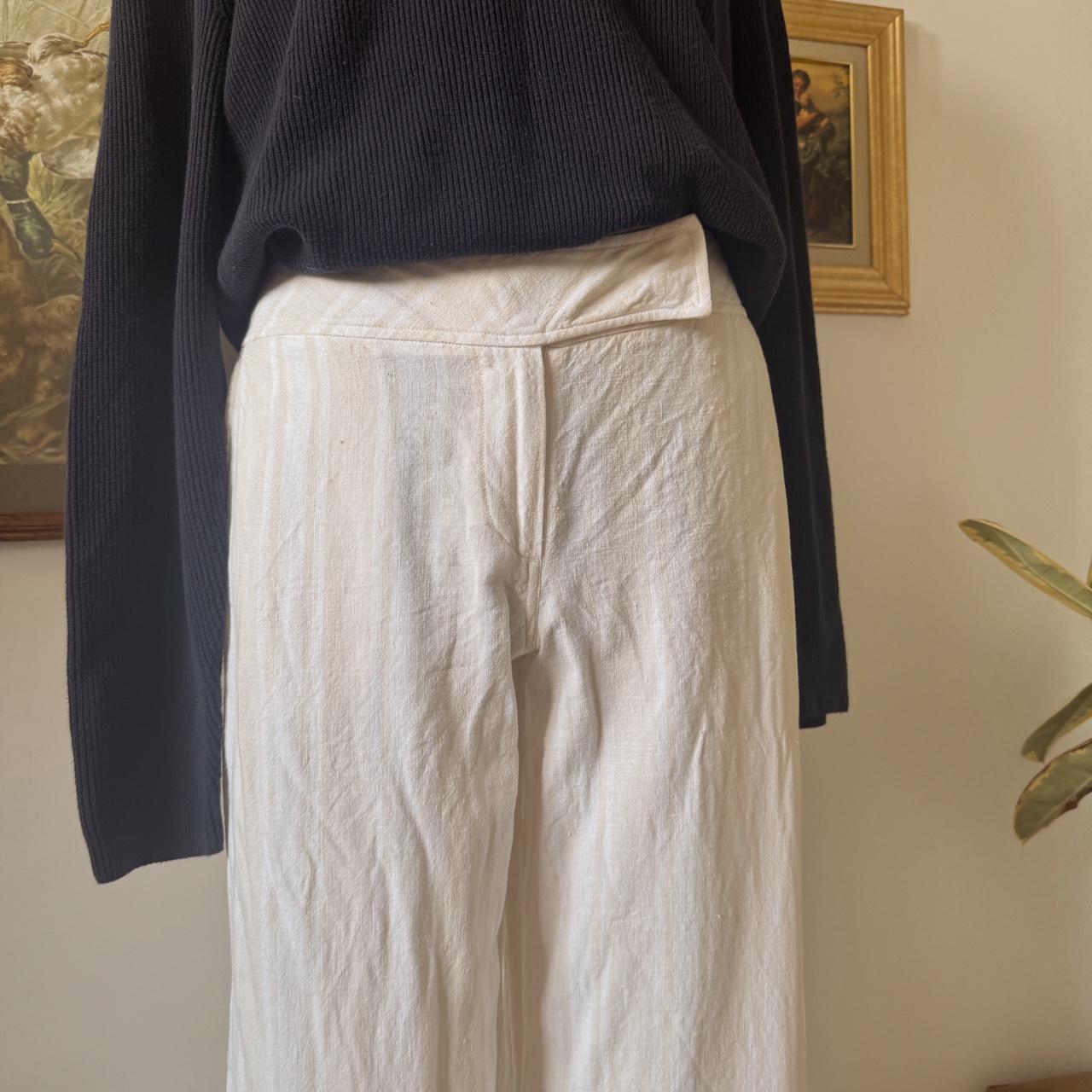 Cream striped linen pants (M)