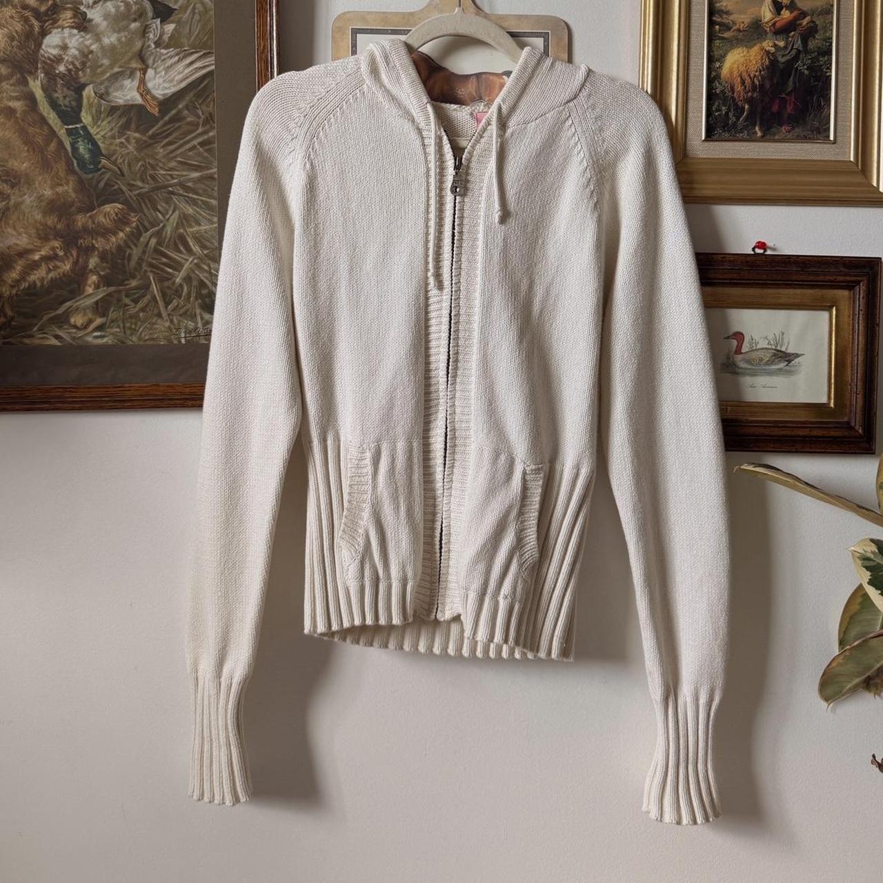 Cream white cotton knit hoodie (M)