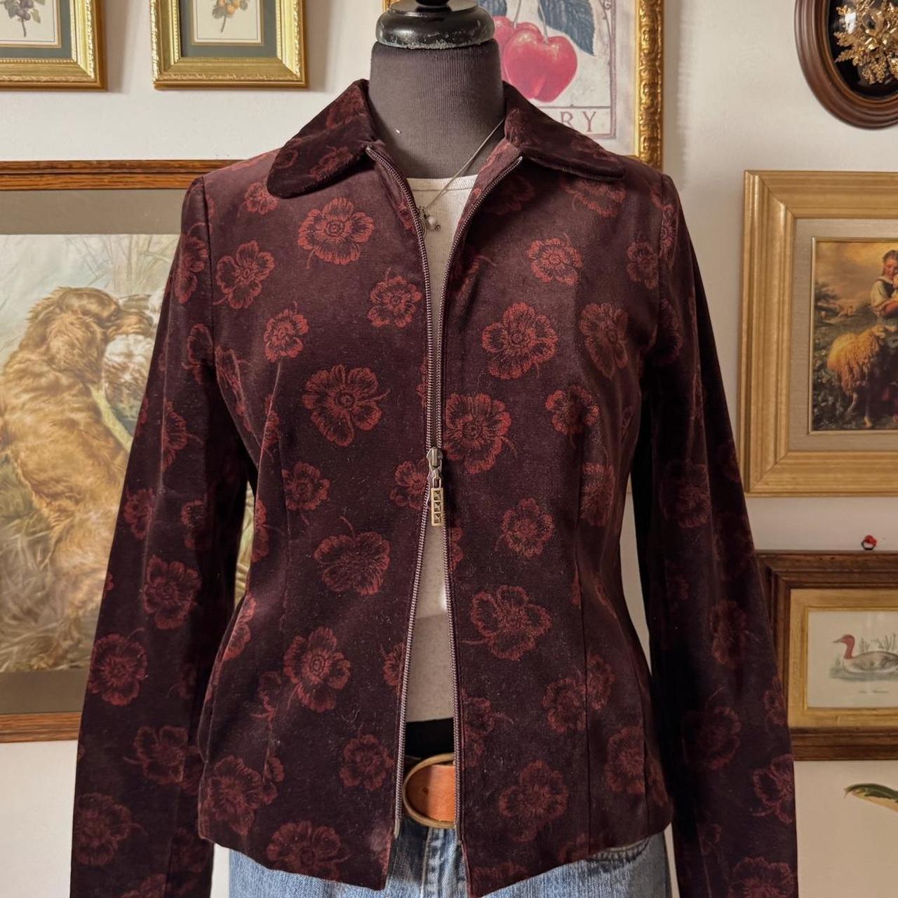 Brown floral velour jacket (M)