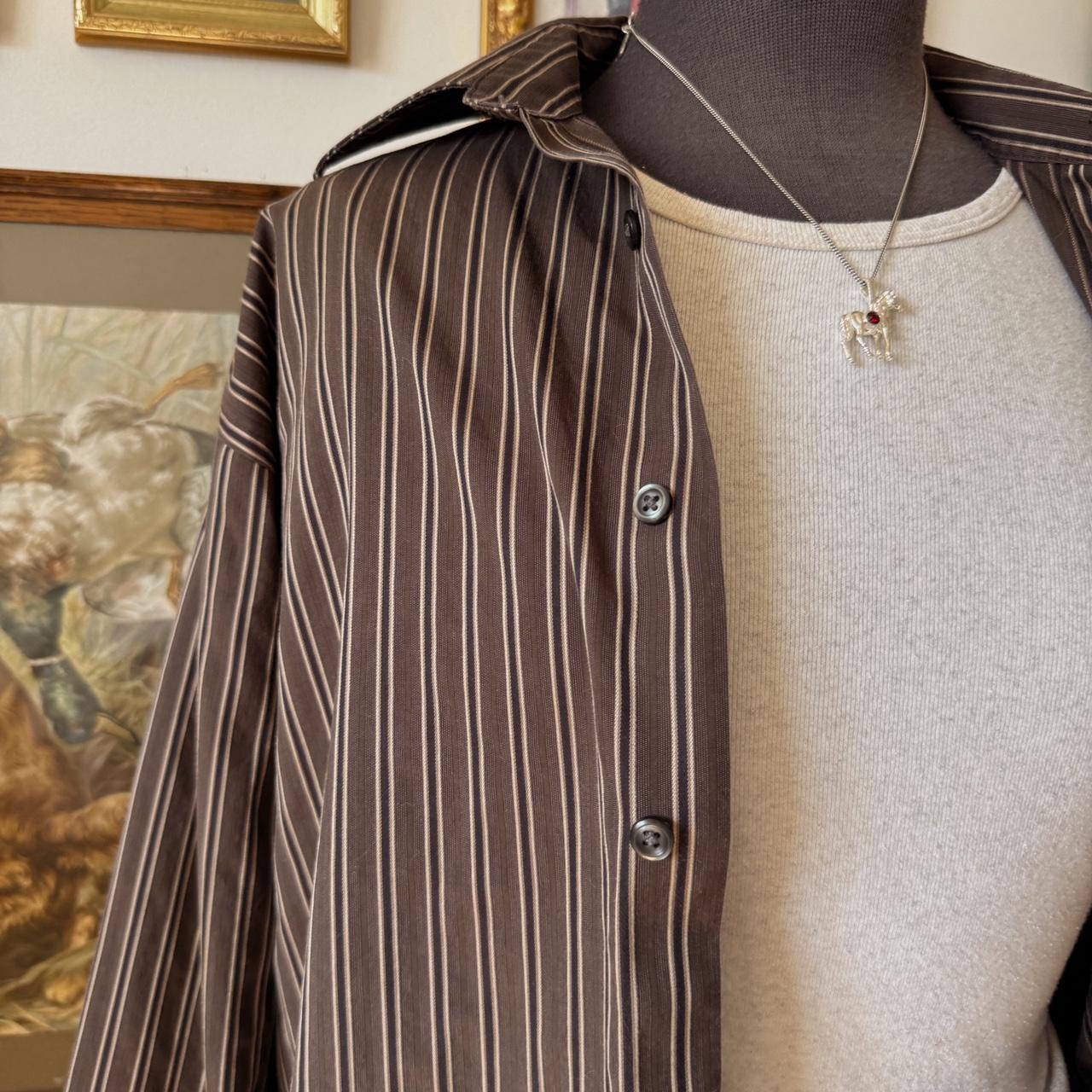 Brown striped button up shirt (M)