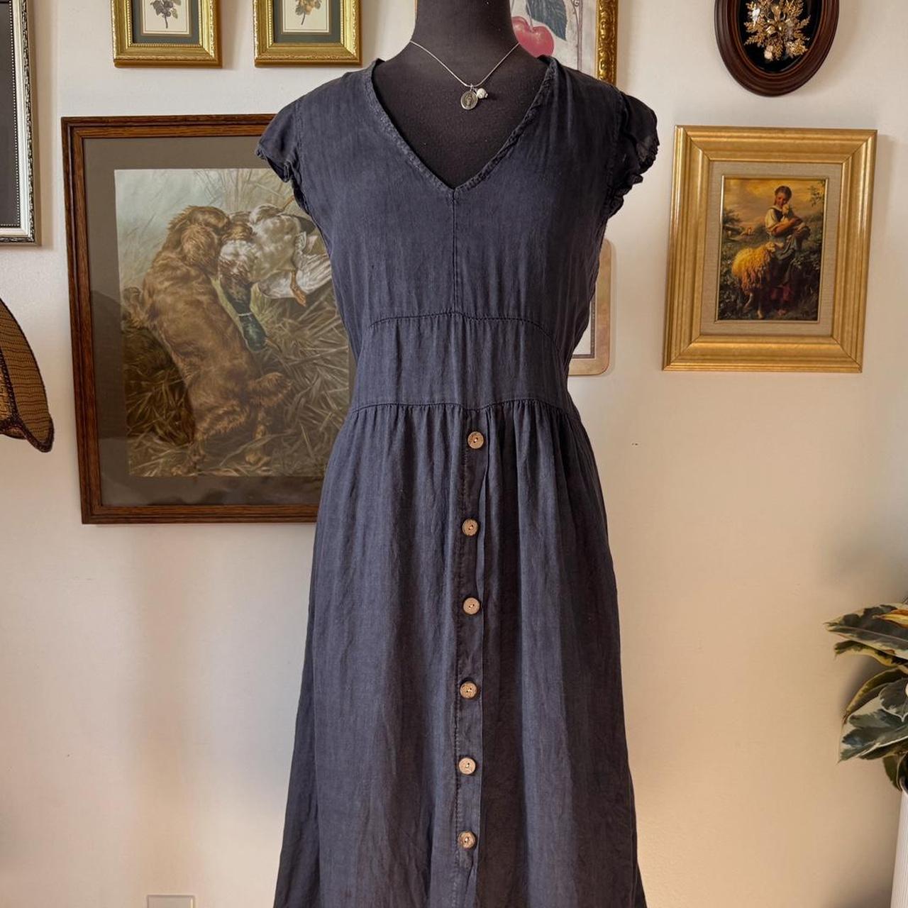 Navy linen midi dress (M)