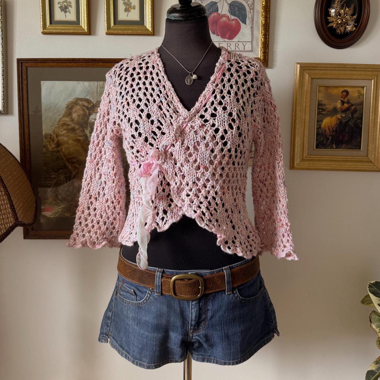 Pink crochet fairy knit top (S)