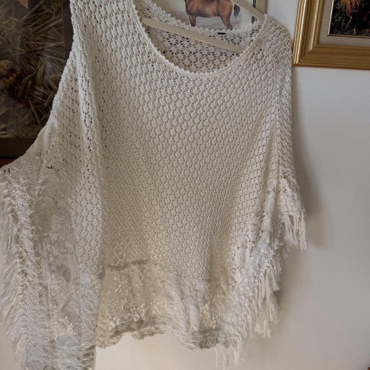 Cream crochet knit poncho