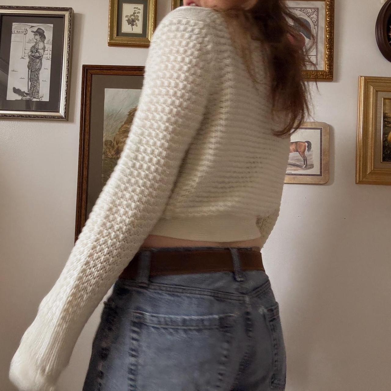 Cream cable knit crop cardigan (S)