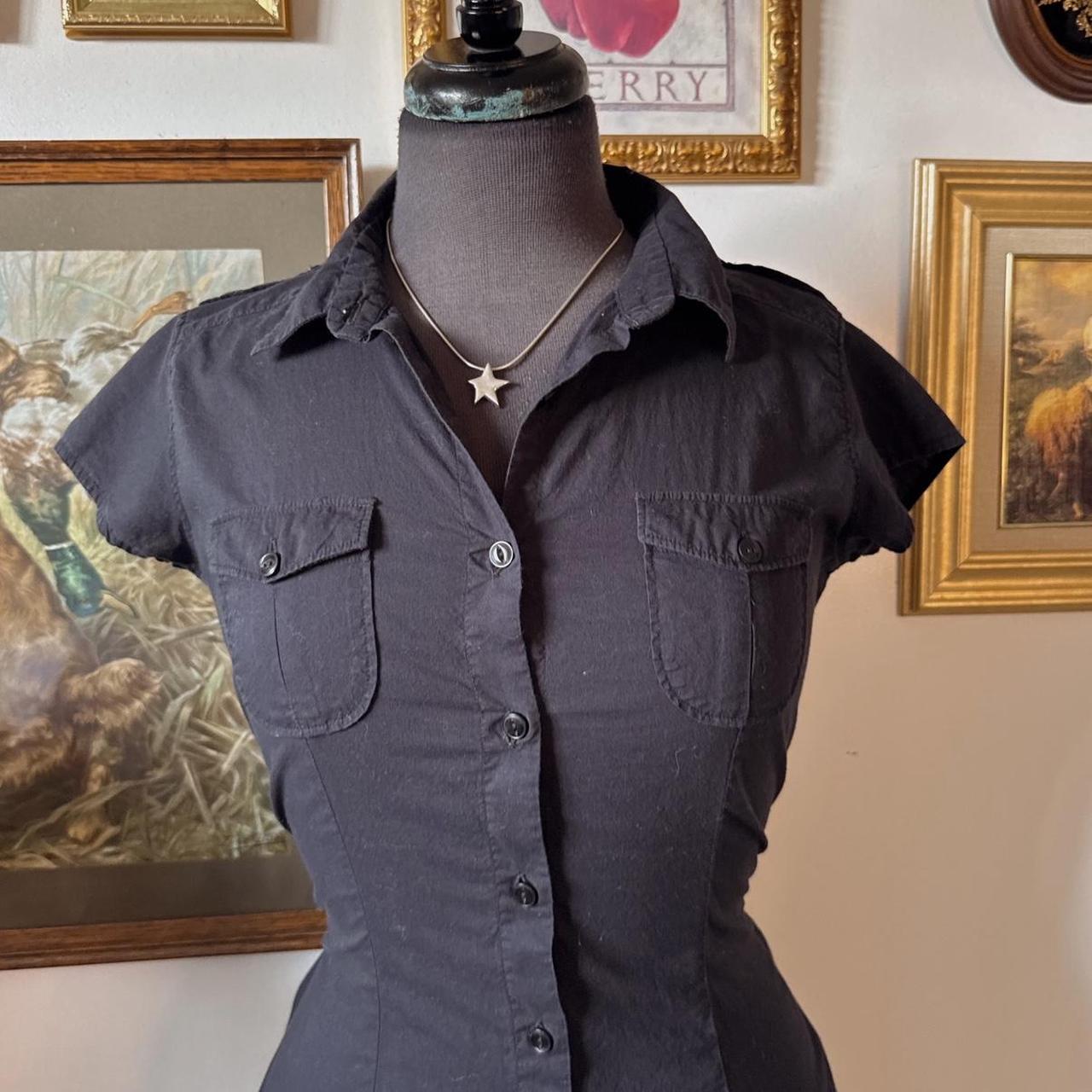 Black cotton cap sleeve button up (M)