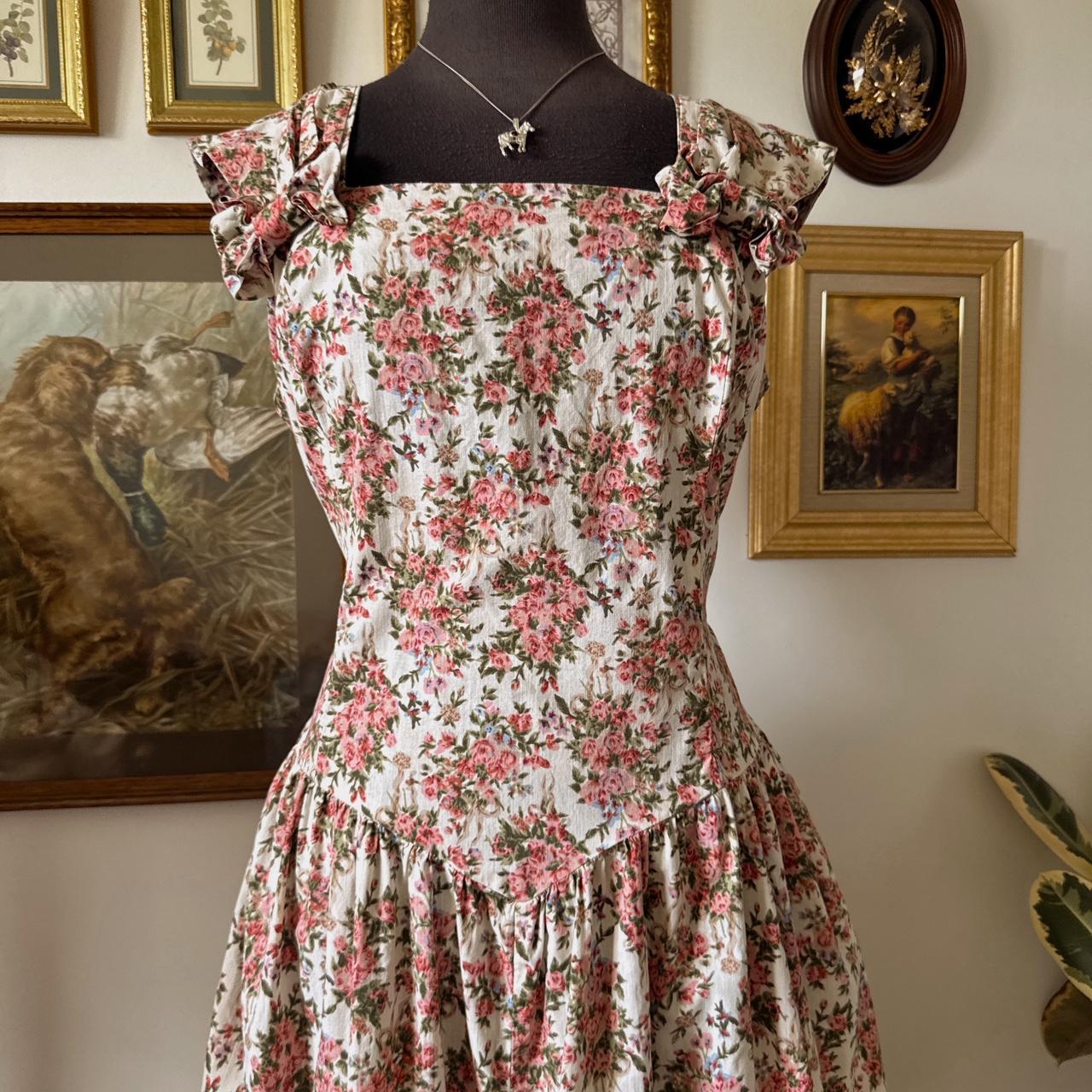 Floral 80s drop waist dress (L)