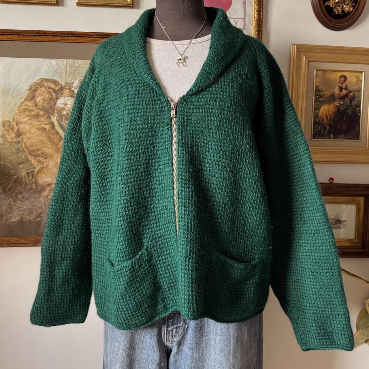 Forest green knit zip up cardigan (XL)