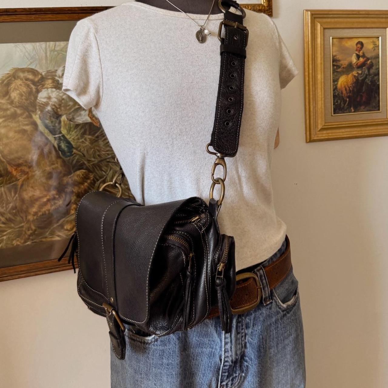 Black slouchy leather messenger bag