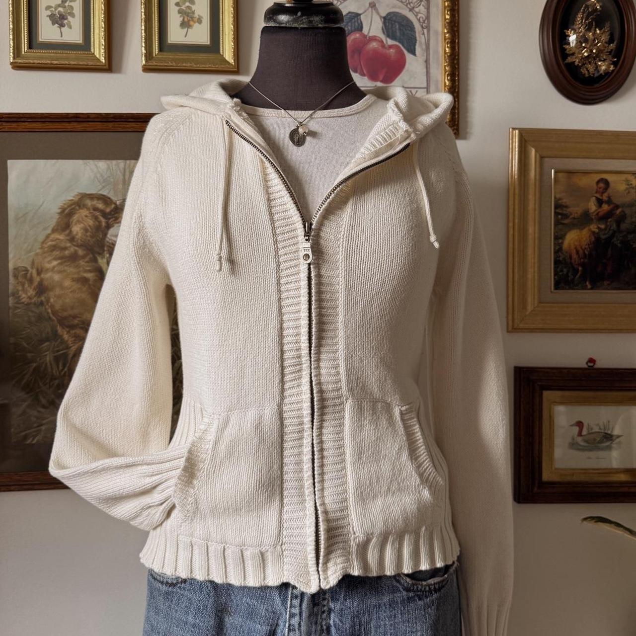 Cream white cotton knit hoodie (M)