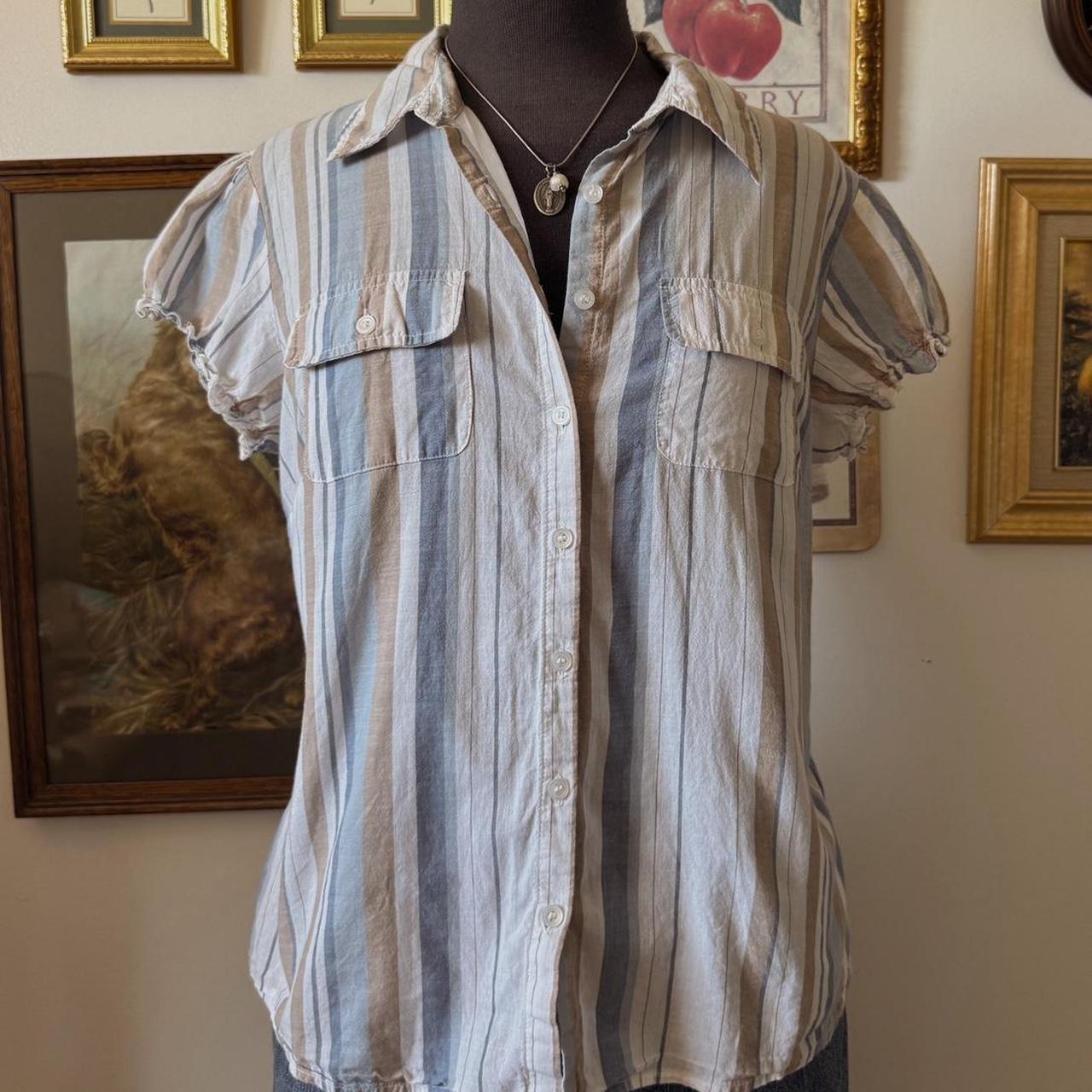 Blue striped cotton button up (L)