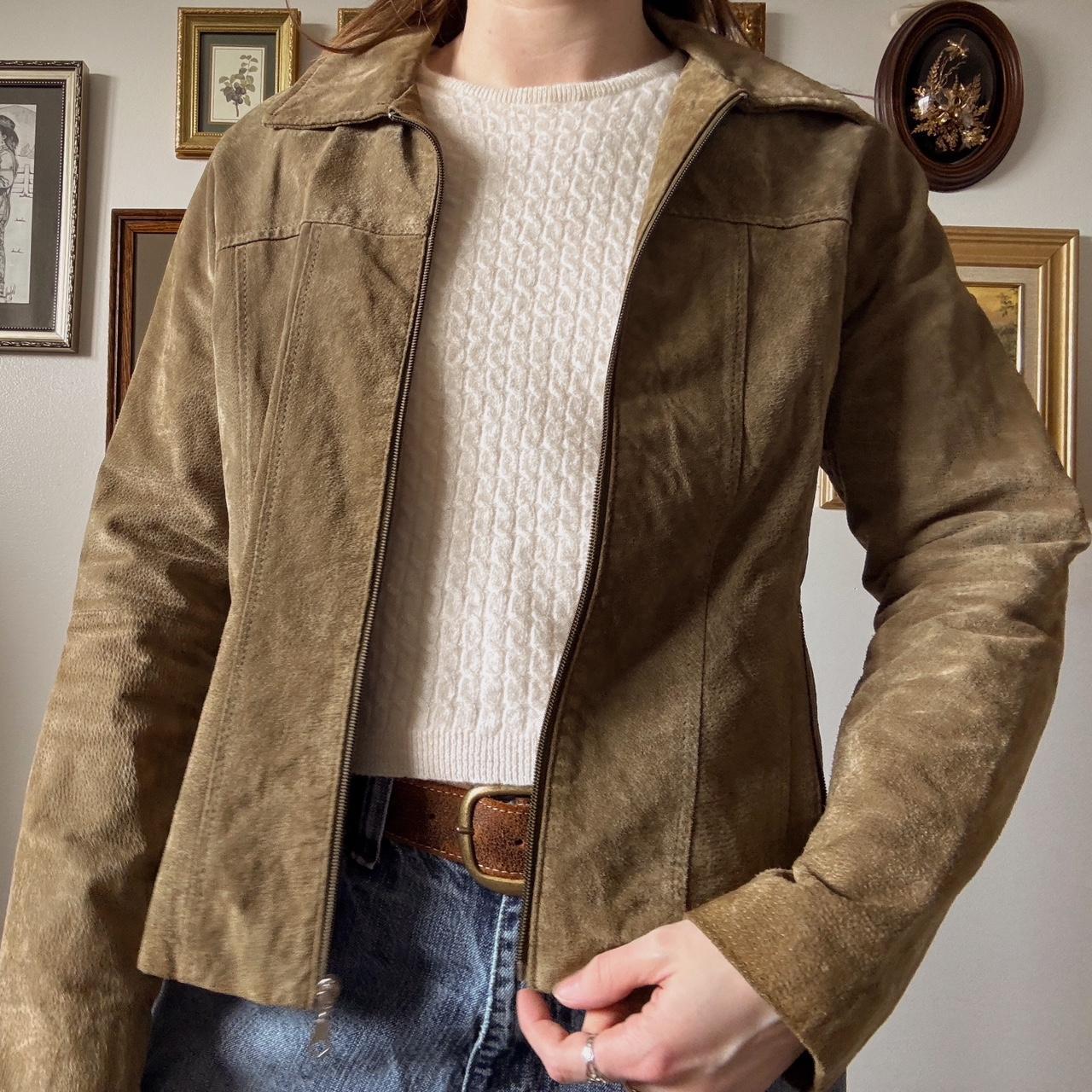 Green suede leather jacket (M)