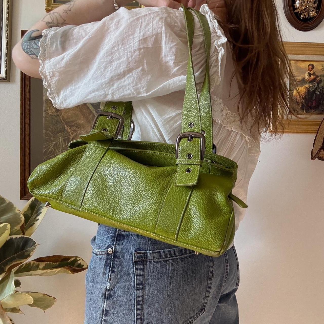 Green leather buckle bag