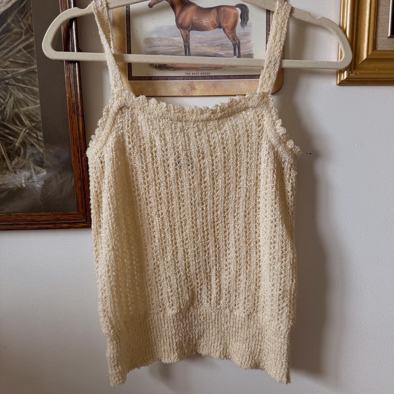 Cream crochet knit tank (S)