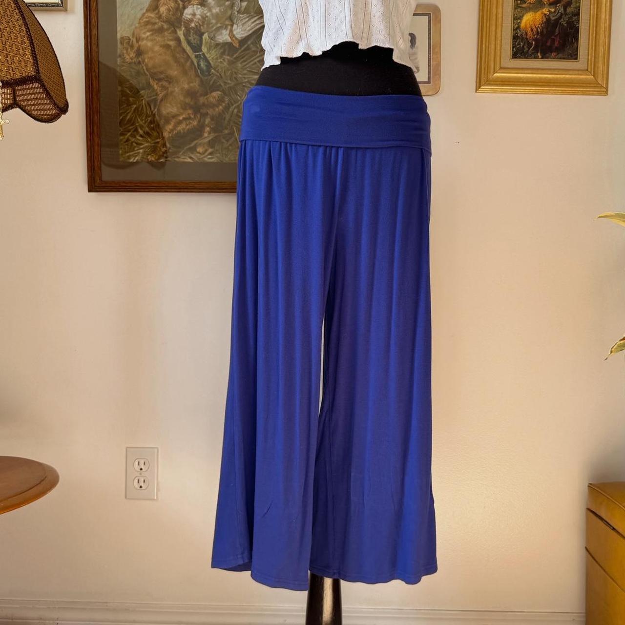 Electric blue fold over waist flowy pants (M)