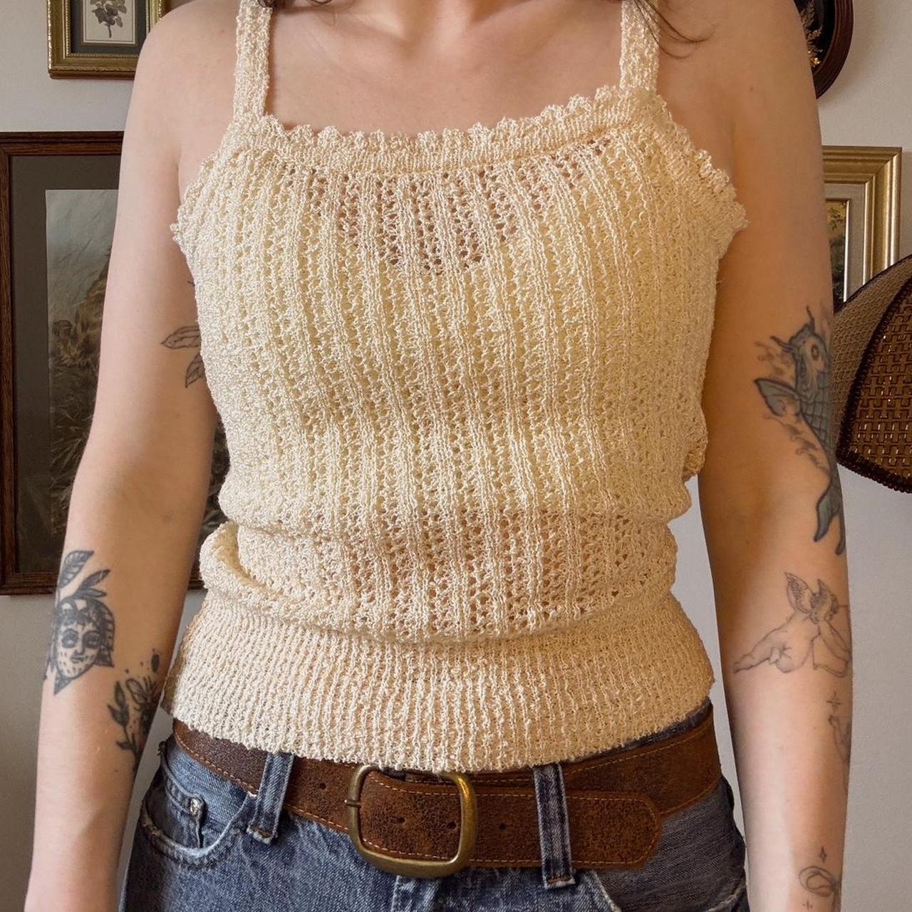 Cream crochet knit tank (S)