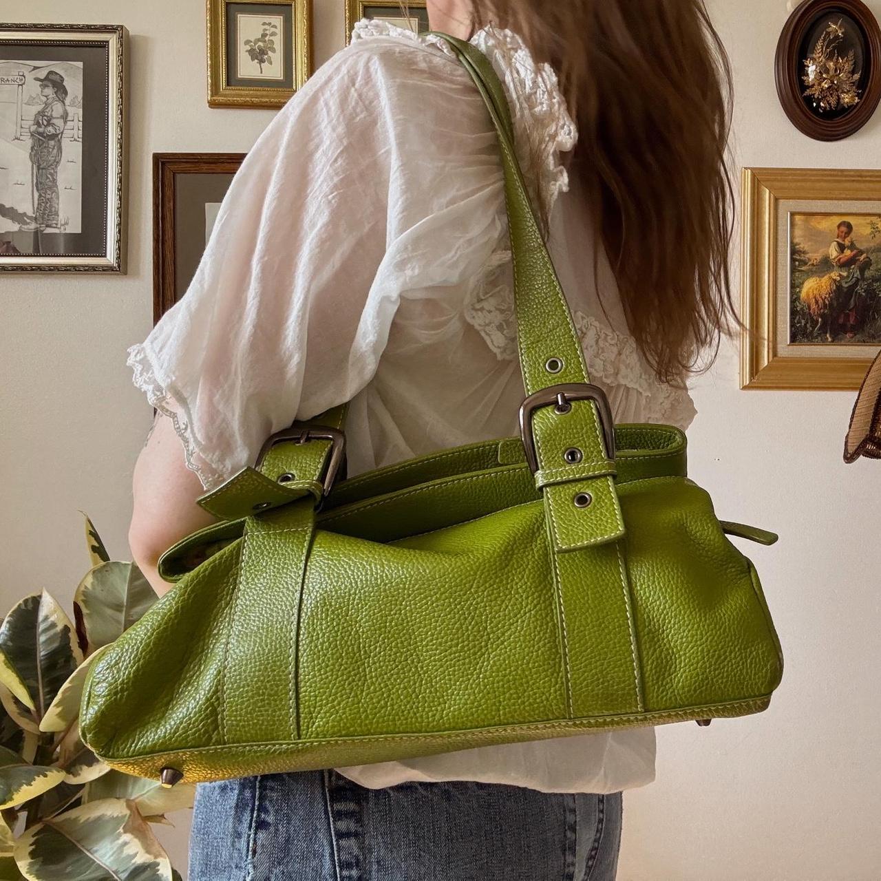 Green leather buckle bag