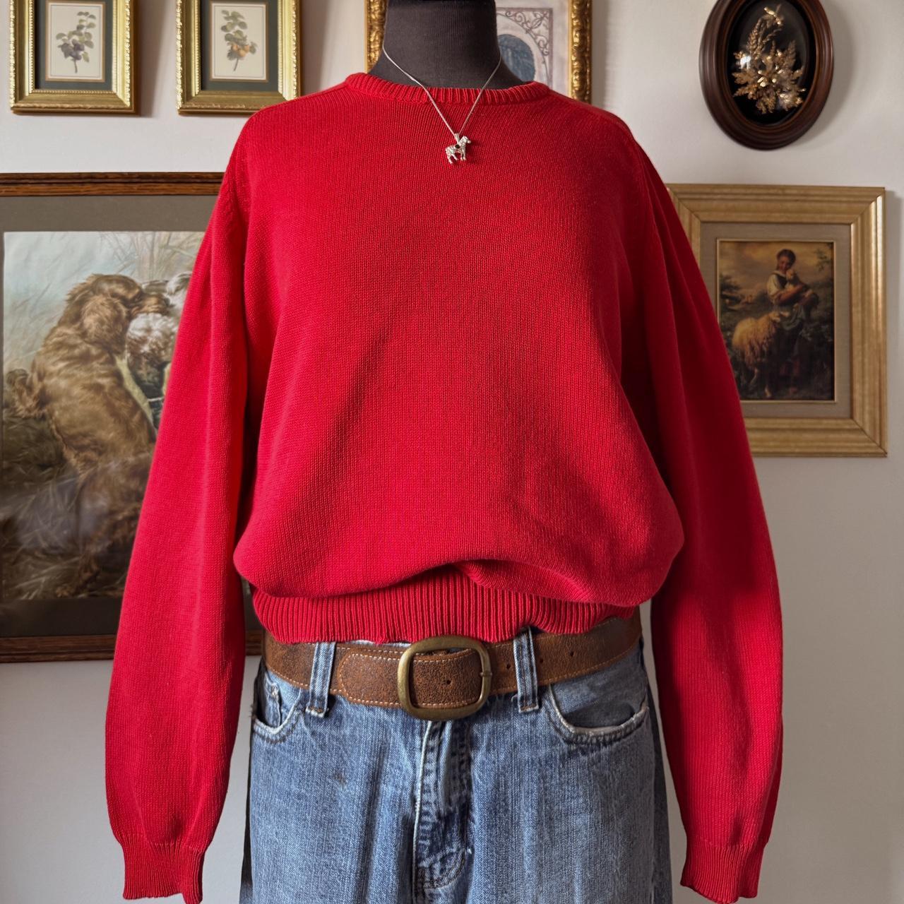 Cherry red cotton knit sweater (L)