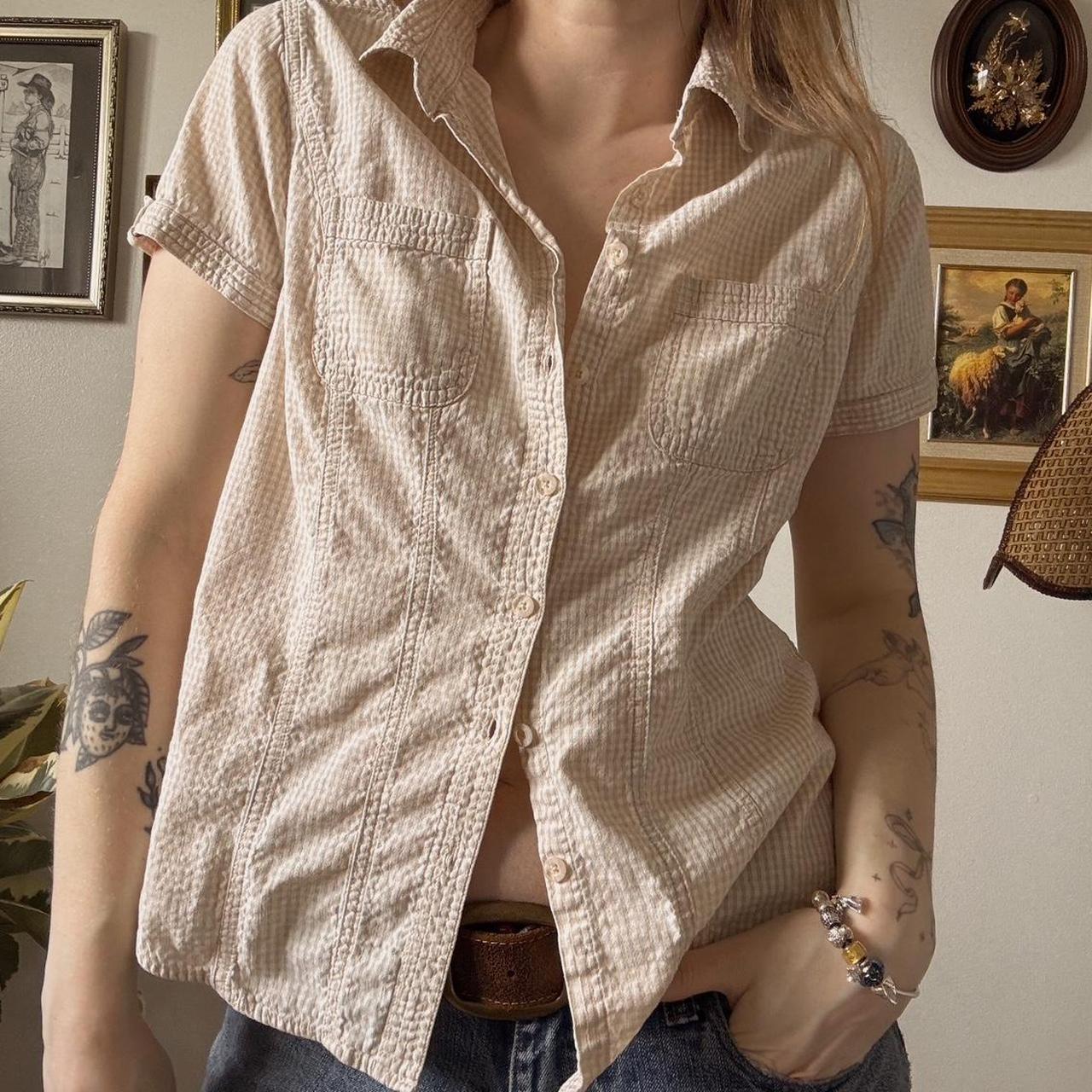 Cream gingham button up (M)