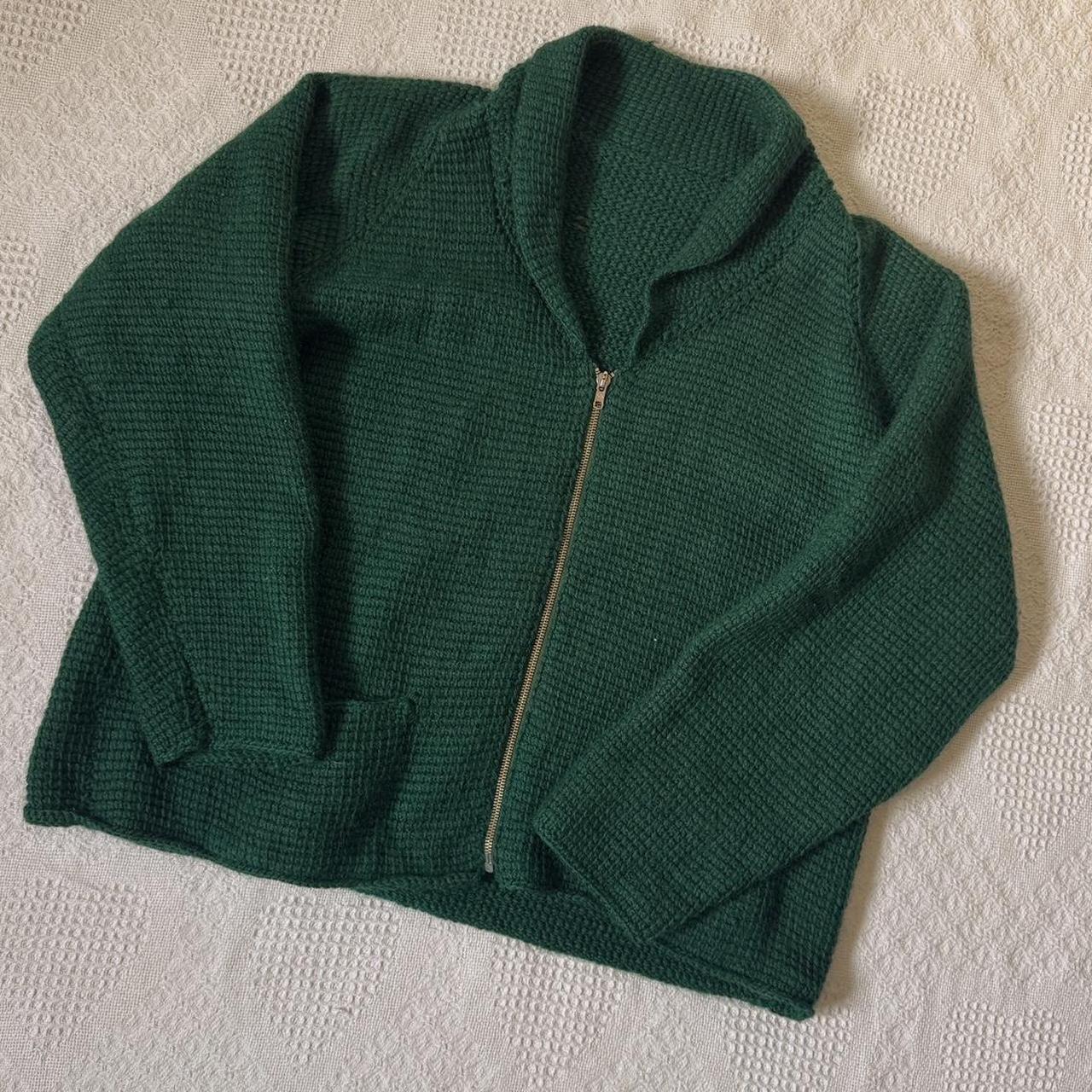 Forest green knit zip up cardigan (XL)