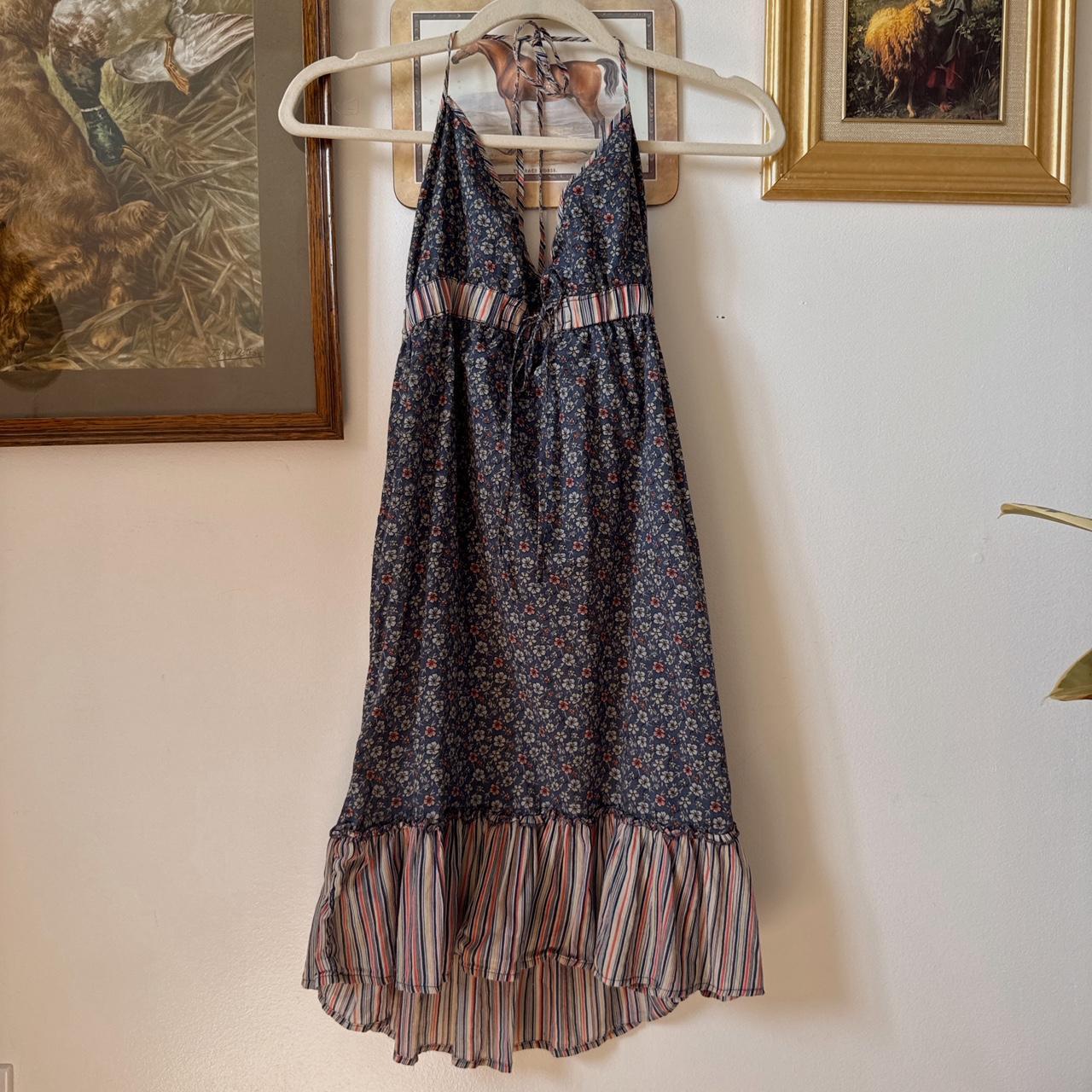 Navy floral y2k halter mini dress (S)