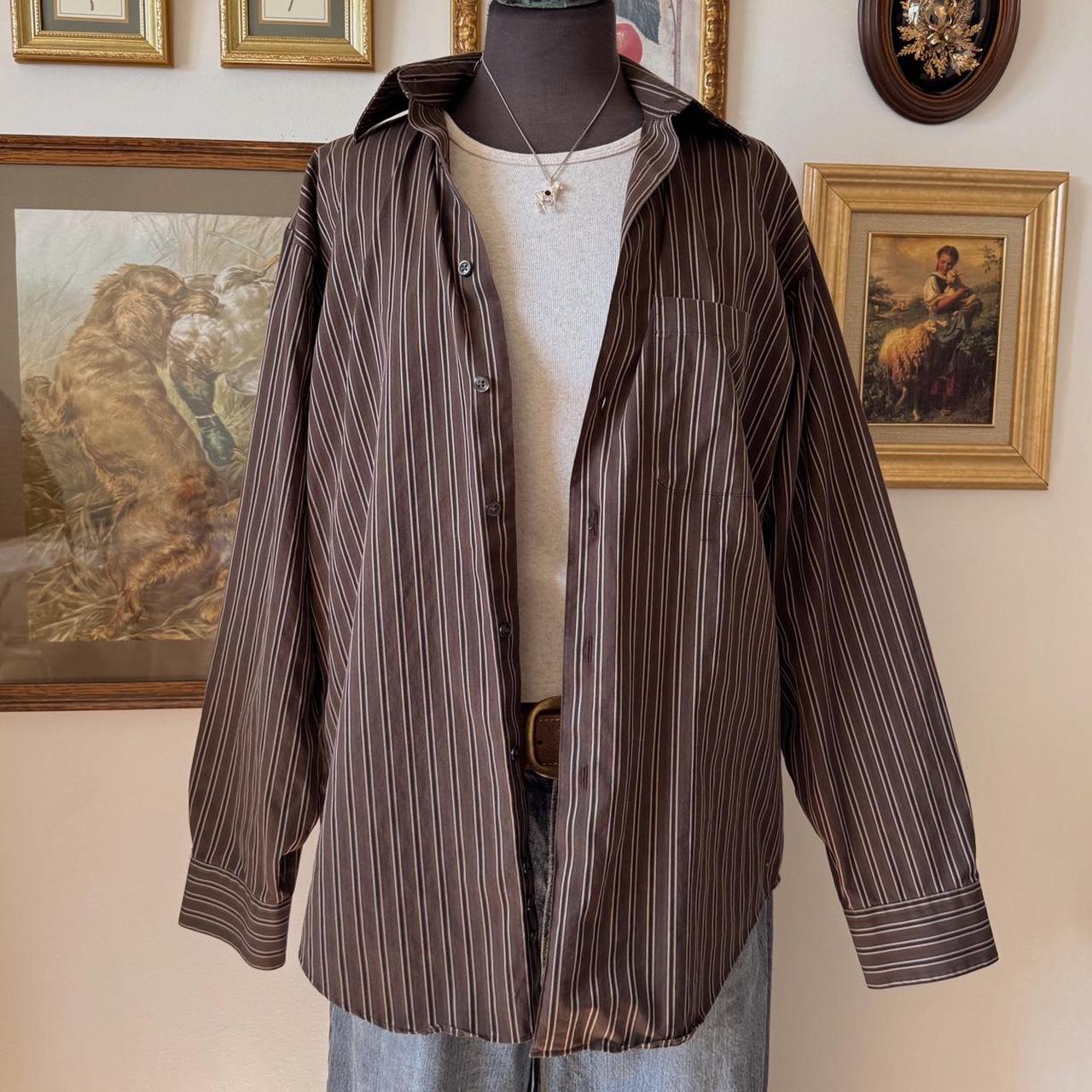Brown striped button up shirt (M)