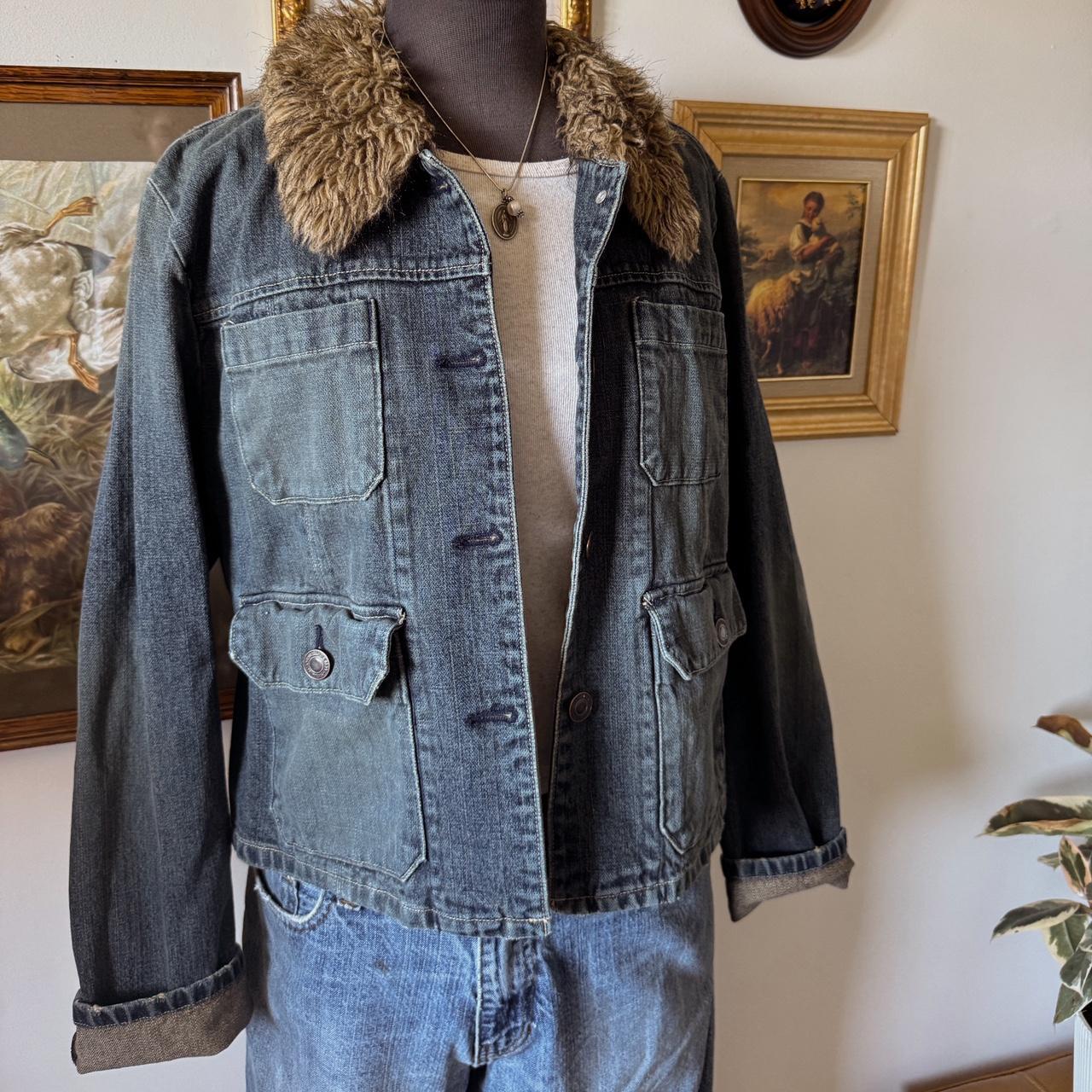 Y2k fur collar denim jacket (S/M)