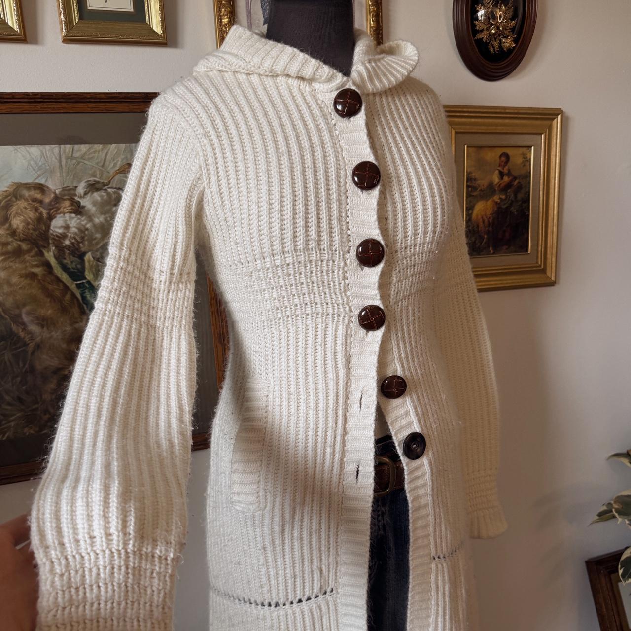 Y2K cream knit long cardigan (S)