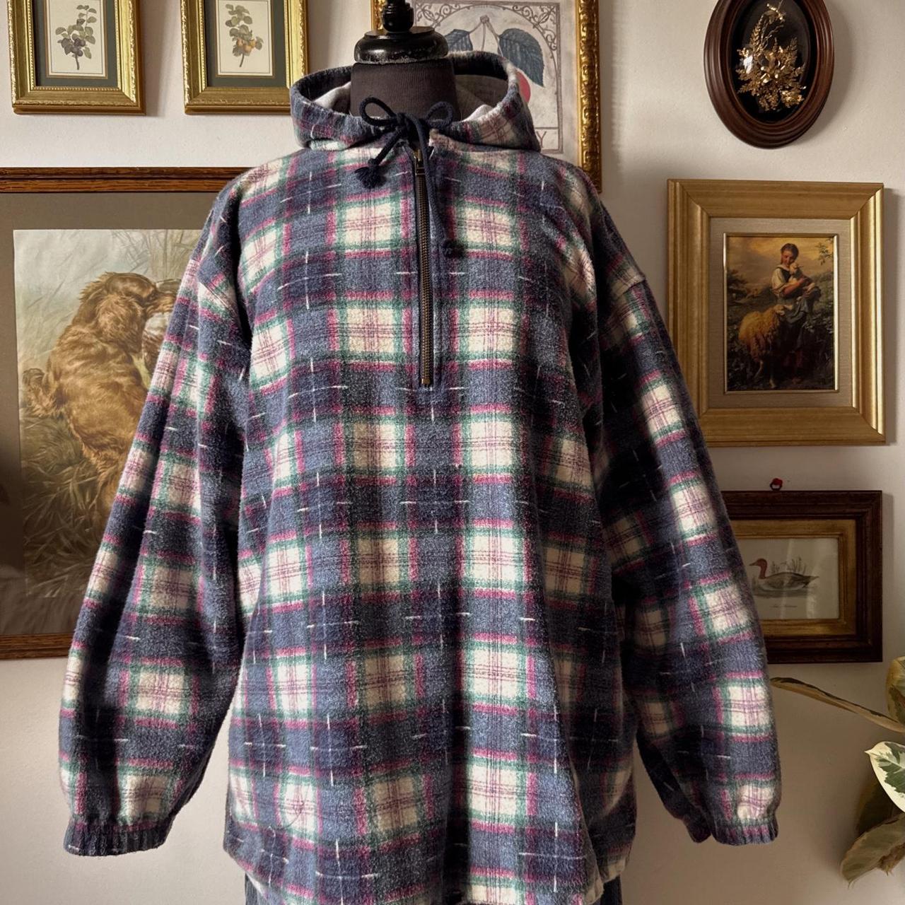 Navy cabincore flannel hoodie (L)