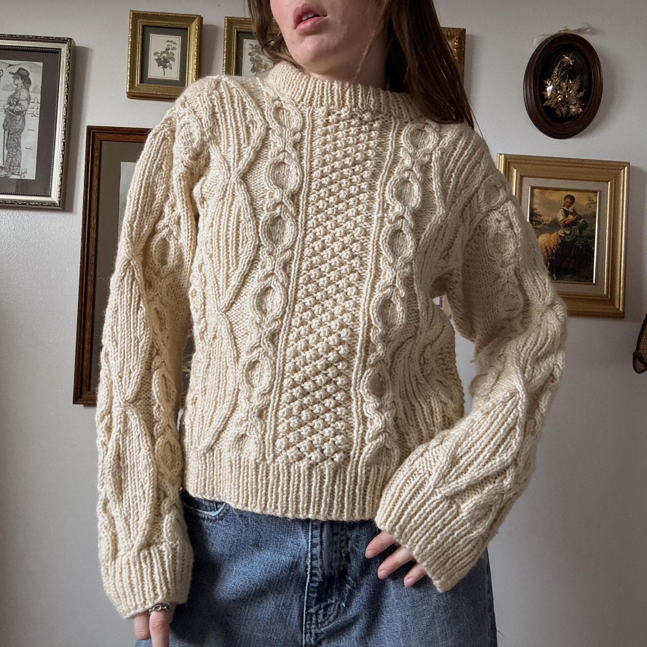 Cream wool fisherman cable knit (S)