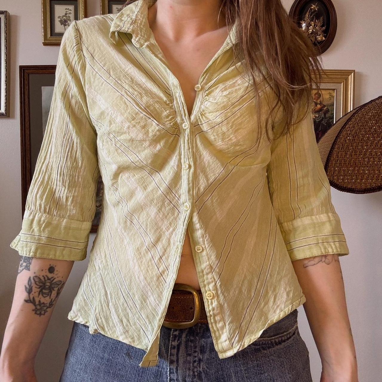 Y2K sage button up blouse (S)