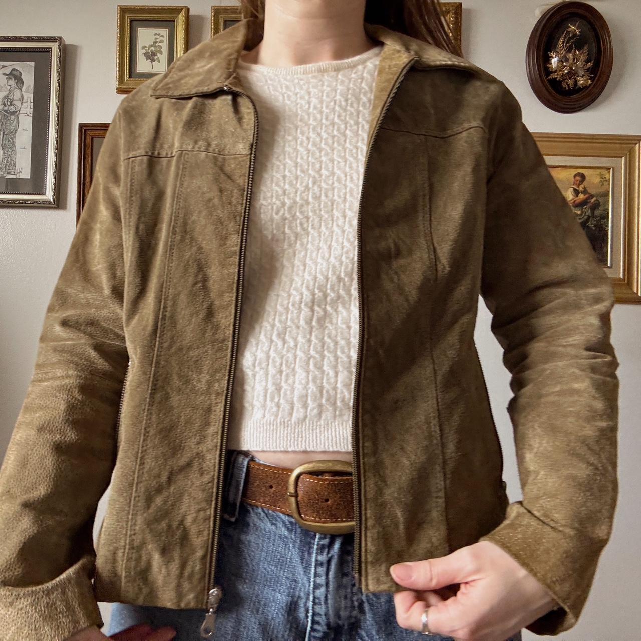 Green suede leather jacket (M)