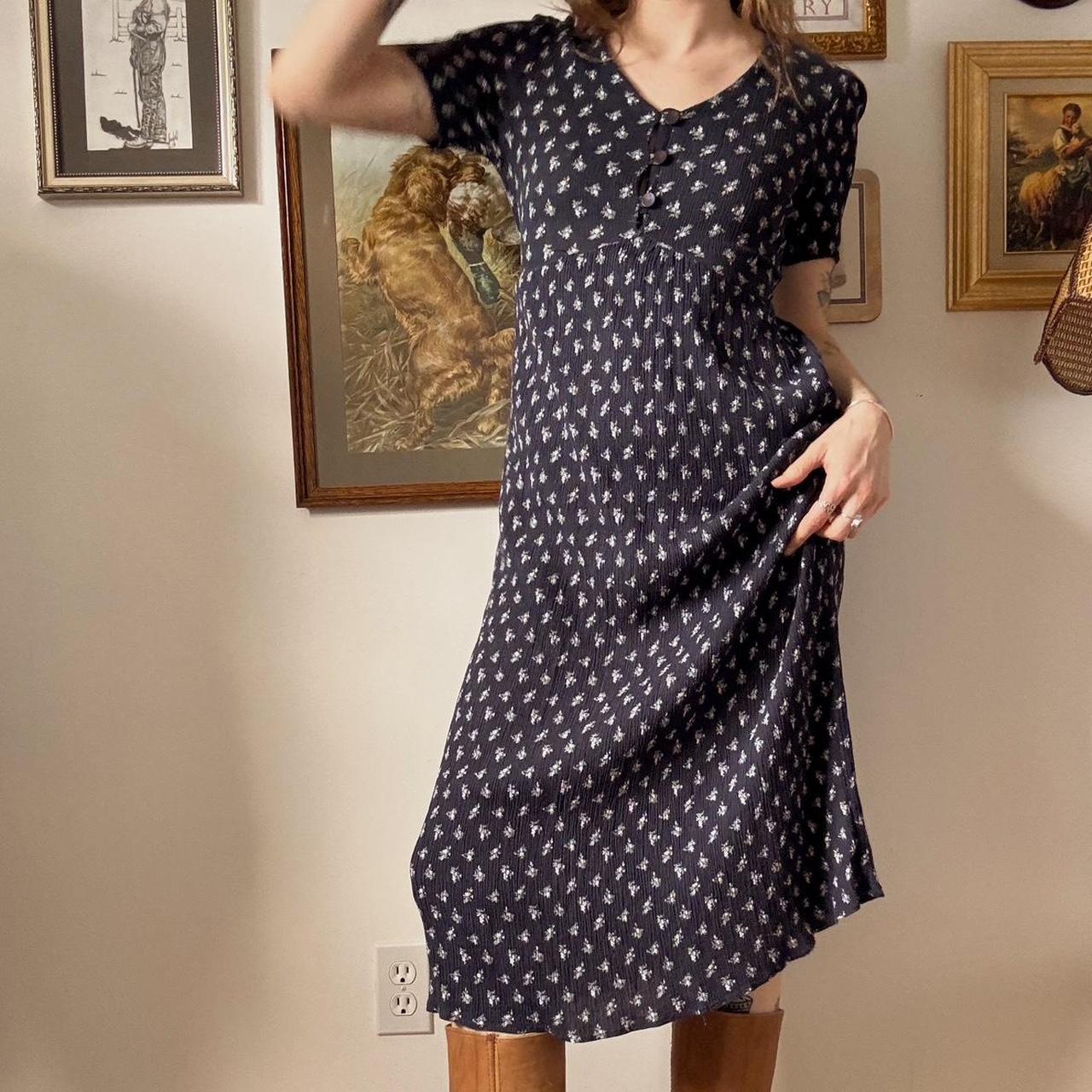 90s navy floral maxi dress (S)