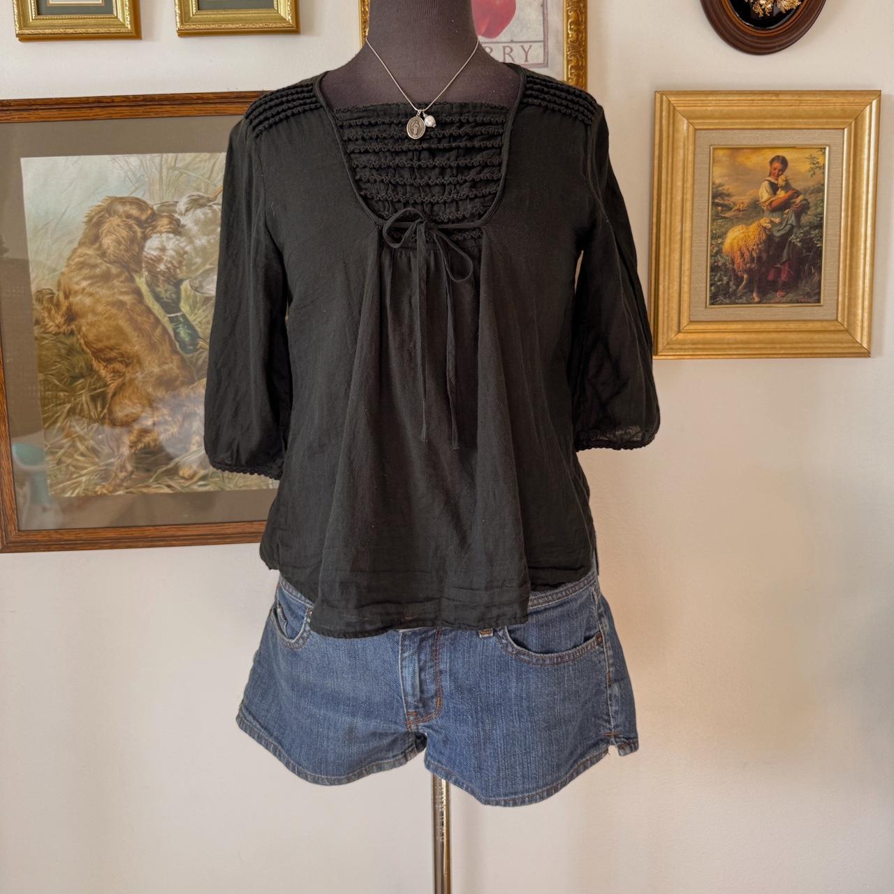 Black cotton boho blouse (S)