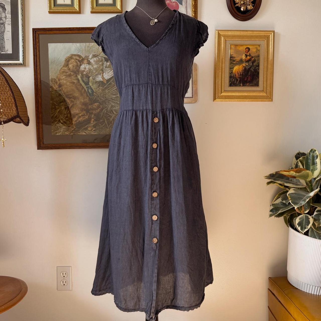 Navy linen midi dress (M)