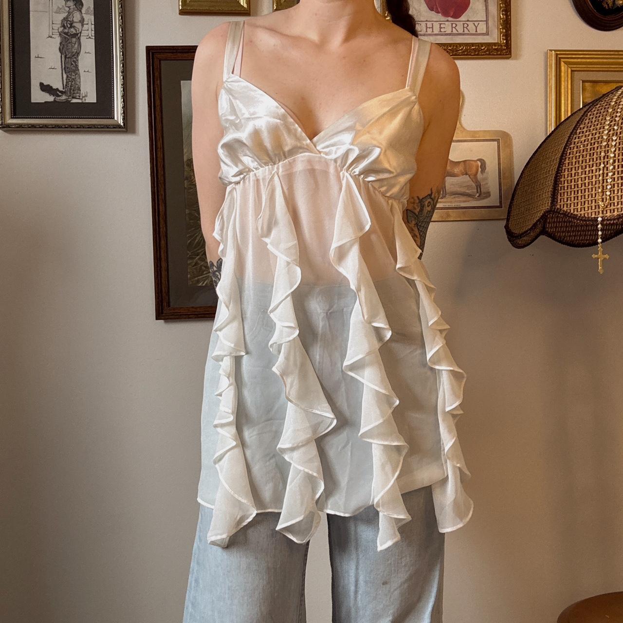 Cream ruffle sheer tank (L)