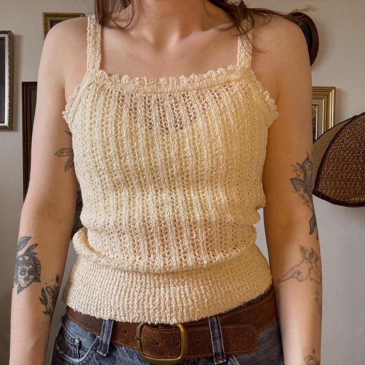 Cream crochet knit tank (S)